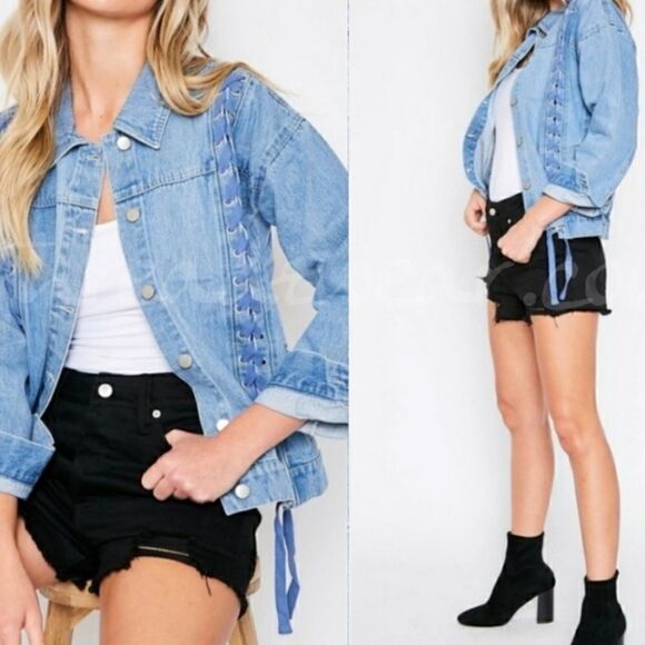 Laced Light Wash‎ Denim Jacket - Picture 2 of 16